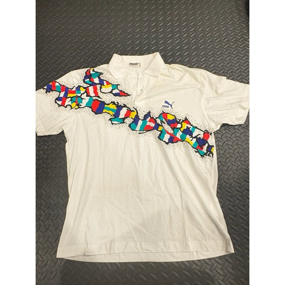 NWT Vtg 80’s Puma Italy Golf Pique Polo Men Sz Med 4 White France Denmark USA